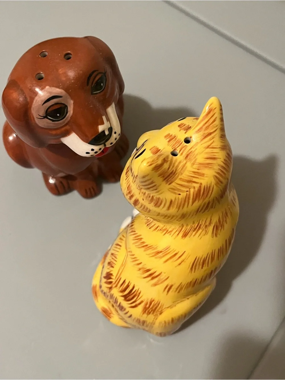 Gary Patterson Ceramic Yellow Tabby Cat and Dog Salt & Pepper Shaker Set